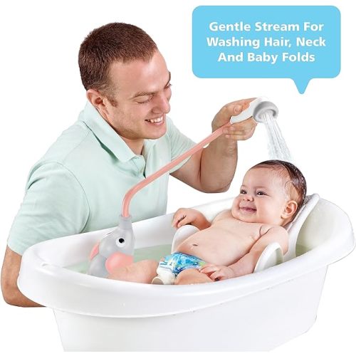 Yookidoo Baby Bath Shower Head - Elephant Bath Toy and Trunk Spout Rinser - for Newborn Babies in Tub Or Sink (Pink) - Yellow