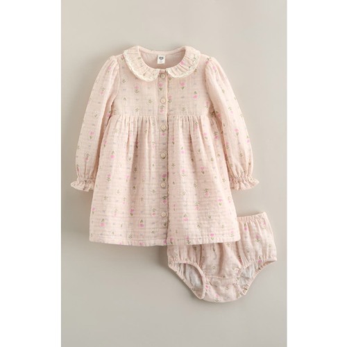 Button Front Long Sleeve Dress & Bloomers Set