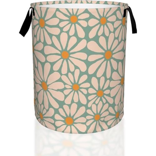 Abstract Daisy Flower Retro Groovy Flowers Laundry Basket,Waterproof Laundry Hamper,Collapsible Organizer Basket for Storage Bin Toy Bins, Dirty Clothes Laundry Basket for Living Room/Bathroom