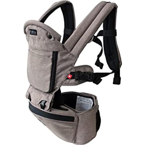 MiaMily Hip Seat Baby Carrier - 6 Carry Positions - Newborn to Toddler - Lumbar Support - Stone Grey