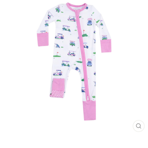 2 Way Zipper Romper - Vintage Golf Carts Pink – Angel Dear