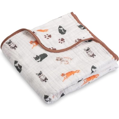 LollyBanks Muslin Baby Blanket 100% Cotton, Muslin Quilt Lightweight, 6 Layers Baby Blankets 47"x 47", Toddler Blanket for Boy and Girl, Nursery Receiving Blankets, Newborn Essentials (Cats Print)