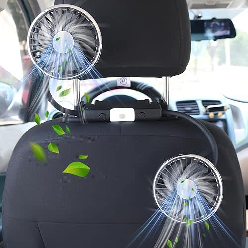 Car Fan for Backseat for Kids, Dual-Head Car Seat Fans with 2 Switches,360° Rotatable Cooling fan for Car Rear Seat 3 Speeds USB Powered for Sedan SUV Truck Van