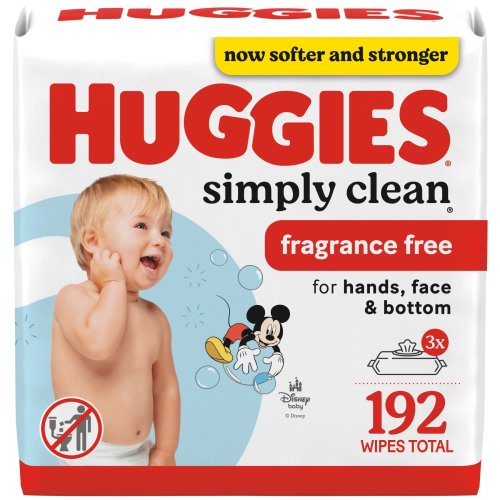 Huggies Simply Clean Unscented Baby Wipes for Sensitive Skin, Fragrance Free, 3 Pack, 192 Total Ct