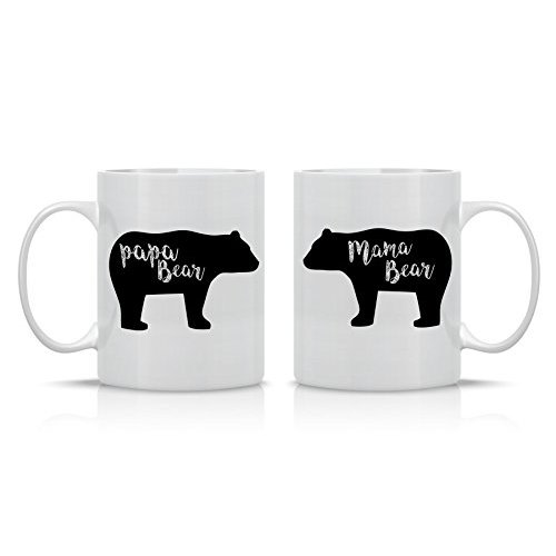AW Fashions Mama Bear, Papa Bear Couples Mug - Funny Couple Mug - (2) 11OZ Coffee Mug - Funny Mug Set - Mugs For boyfriend and Girlfriend and Husband and wife