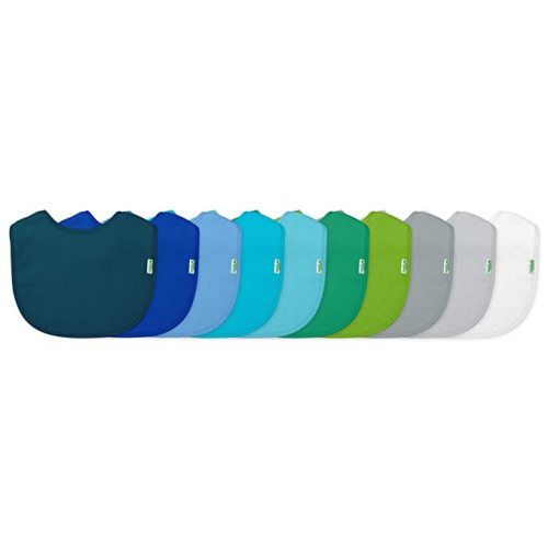 green sprouts Stay-dry Bibs (10 pack) | Ultimate protection from drools & spit ups | Waterproof protection, Adjustable hook-&-loop closure, Machine washable - Blue