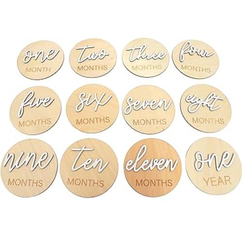 Wooden Baby Monthly Milestone Markers - Engraved Baby Monthly Milestone Markers to Mark Baby's Growth, Newborn Birth Baby Shower, Boho Baby Photo Props, Monthly Milestone Photo Props.