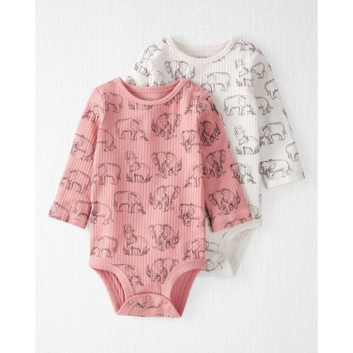2-Pack Organic Cotton Rib Bodysuits - Pink Ellie, Light Cream (3m)
