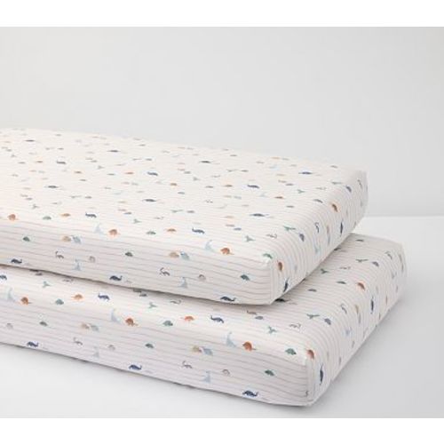 Organic Dillon Dino Stripe Crib Sheet , Multi, Set of 2