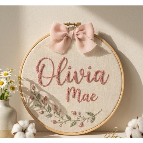 Custom Embroidered Baby Name Hoop | Floral Nursery Art, Baby Shower Gift