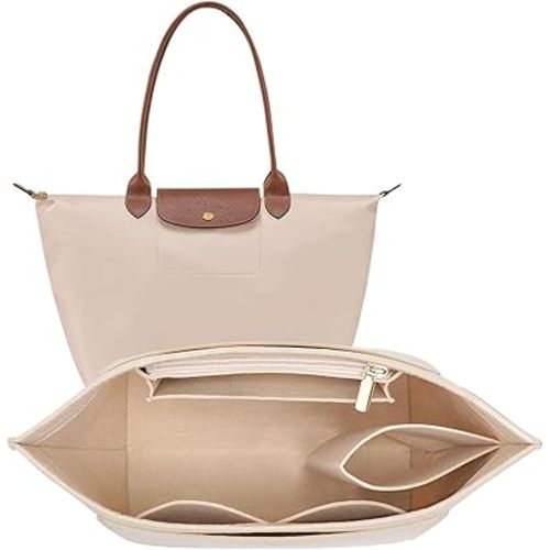 Felt Purse Organizer Insert for Longchamp Le Pliage L Handbag Insert (Large, Beige)