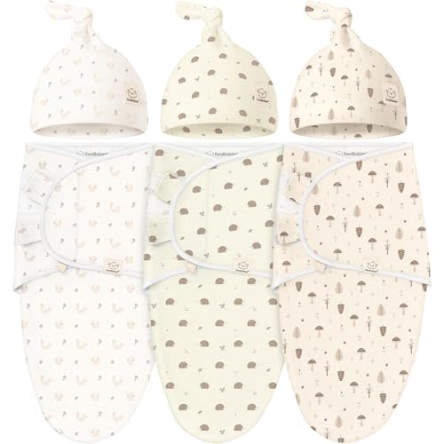 KeaBabies 3-Pack Swaddles for Newborns, Girls, Boys with Hats - Organic Soft Baby Sleep Sacks, Breathable Baby Swaddle 3-6 Months Beanies Set, Premie Infant Sleep Sack 0-3 Months (Nibbles/Bruce)