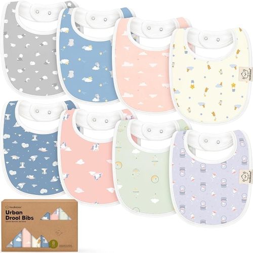 8-Pack Organic Baby Bibs for Boys, Girls - Soft Cotton Drooling and Teething Bibs for Baby Girl & Boy, Extra Absorbent, Easy to Clean & Put On for Toddler, Newborn, Infant 0-24 Months (Marine Muse)