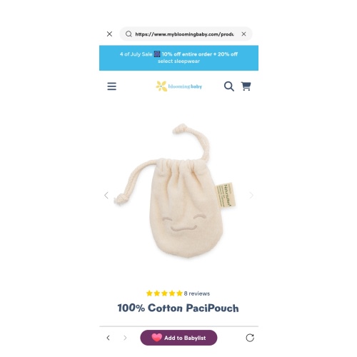 100% Cotton PaciPouch – Blooming Baby