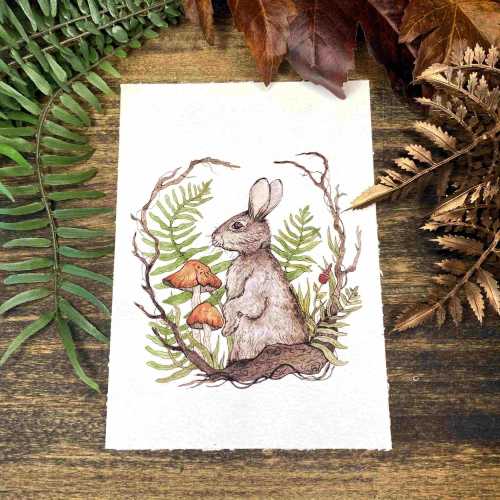 Whimsical Rabbit in Woodland Forest - Magical Print Wall Decor- Nursery Art