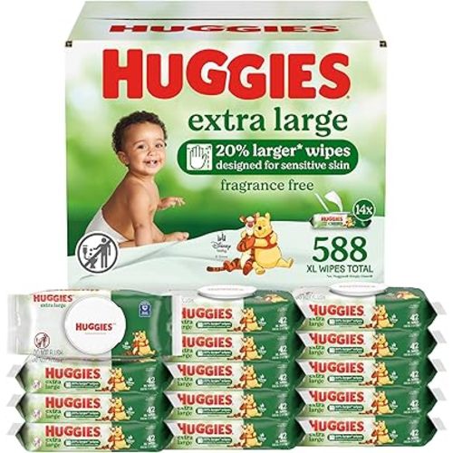 Huggies Extra Large Baby Wipes, Unscented, 14 Flip-Top Packs, 588 XL Wipes Total, Packaging May Vary