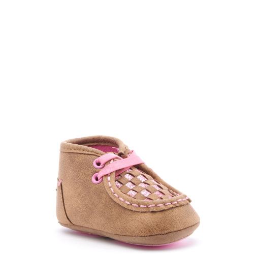Twister Infant Lauren Baby Bucker Brown and Pink Glitter Woven Moc Shoes