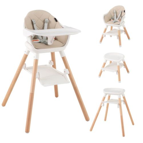 Infans 6 In 1 Baby Convertible Wooden Highchair for Babies and Toddlers, Removable Double Tray & Reversible Footrest, Safety Harness, Black
