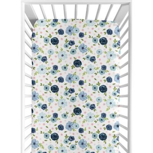 Sweet Jojo Designs Girl Jersey Knit Baby Fitted Crib Sheet Watercolor Floral Blue Green and Pink