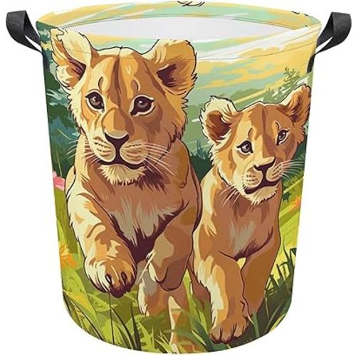 Lion Laundry Basket, King of Forest Collapsible Laundry Hamper, Waterproof Oxford Cloth Laundry Bag with Handles, Ferocious Animal Clothes Toy Organizer Basket for Room, style