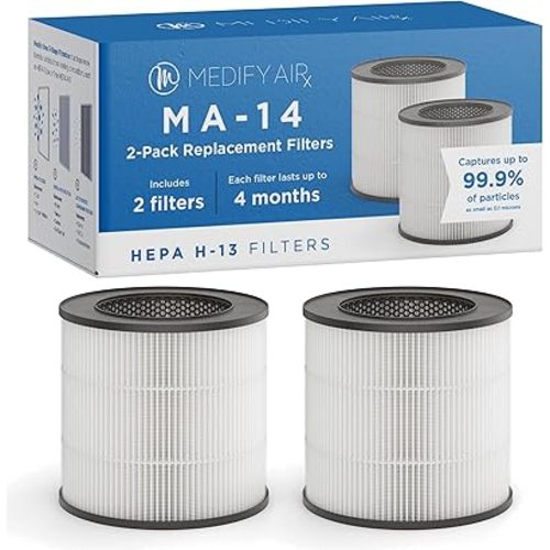 Medify Air MA-14 Genuine Replacement Filter | for Allergens, Wildfire Smoke, Dust, Odors, Pollen, Pet Dander | 3 in 1 with Pre-Filter, H13 HEPA, and Activated Carbon for 99.7% Removal | 2-Pack
