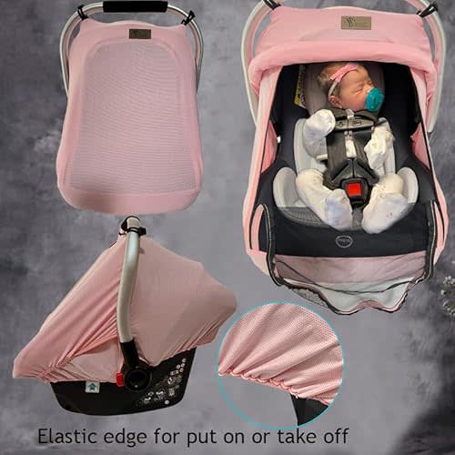 CarSeat Covers for Babies - Universal Baby Car Seat Covers for Girl Summer Infants Carseat Covers Breathable with Inner Bug Nets Covers Dustproof Privacy Shade Protection Baby Covers with Hoop