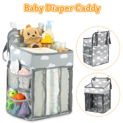Changing Table Diaper Organizer - Baby Hanging Diaper Stacker Nursery Caddy Organizer for Cribs Playyard Baby Essentials Storage