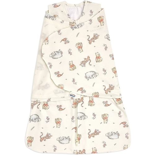 HALO Disney 100% Cotton Sleepsack Swaddle, 3-Way Adjustable Wearable Blanket, TOG 1.5, Winnie Frolic, Newborn, 0-3 Months