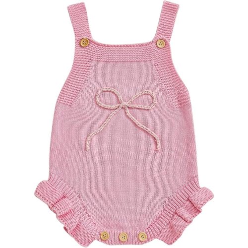 Newborn Baby Girl Clothes Bow Embroidery Romper Sleeveless Knit Romper Jumpsuit Sweater Bodysuit One-Piece Outfit