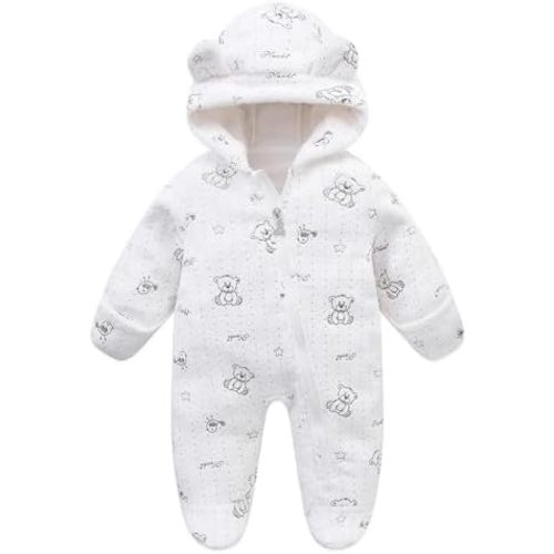 Fairy Baby Newborn Baby Bear Onesie Thin Fleece Footie Romper Snowsuit Hooded Jumpsuit Bodysuit Winter Outwear Boy Girl 0-12M