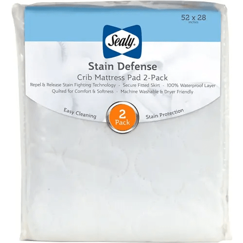 Stain Defense 2-Pack Fitted Toddler Bed and Baby Crib Mattress Pad Protector, Noiseless, Machine Washable and Dryer Friendly, 52" x 28" - White