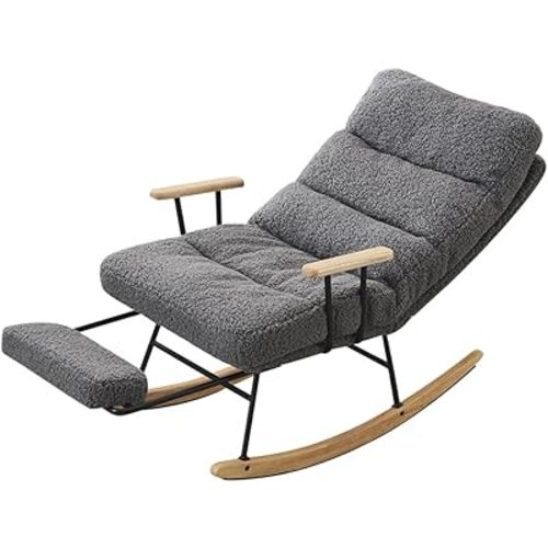 Modern Teddy Gliding Rocking Chair with High Back, Retractable Footrest, and Adjustable Back Angle for Nursery, Living Room, and Bedroom (Gray)