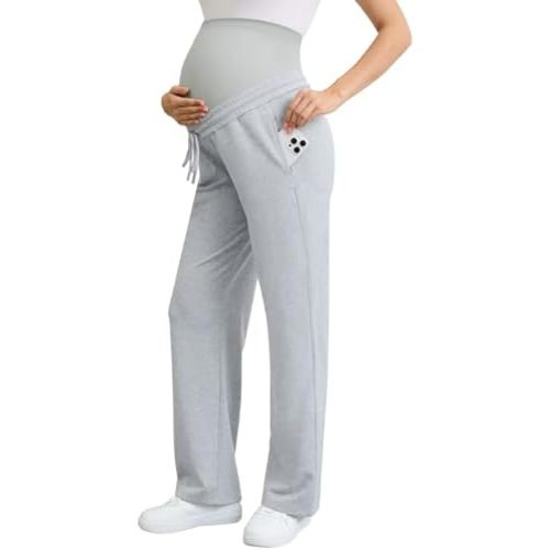 PACBREEZE Women's Maternity Pants Straight Leg Over Belly Casual Comfy Activewear Pregnancy Pants with Drawstrings