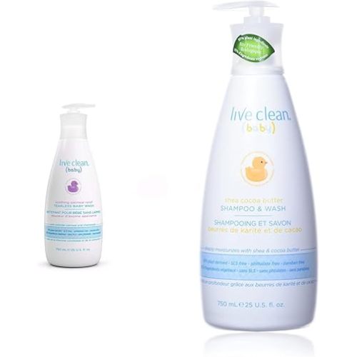 Live Clean Baby Tearless Baby Wash, Soothing Oatmeal Relief + Live Clean Baby Wash, Shea Cocoa Butter Bundle