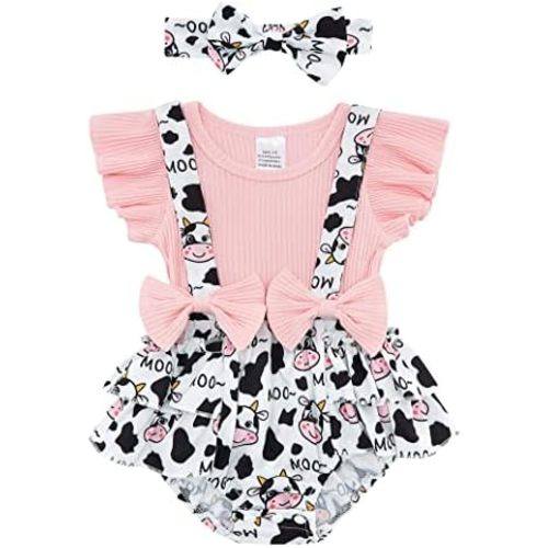 UNICOMIDEA Baby Girls Clothes 0-18 Months Bodysuit Ruffle Sleeve Newborn Outfit Romper with Headband