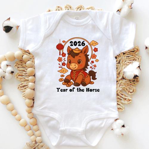 2026 Year of the Horse Baby Bodysuit, Chinese Zodiac Lunar New Year Outfit, Coming Home Gift, Baby Shower Gift, Baby Keepsake, Newborn Gift