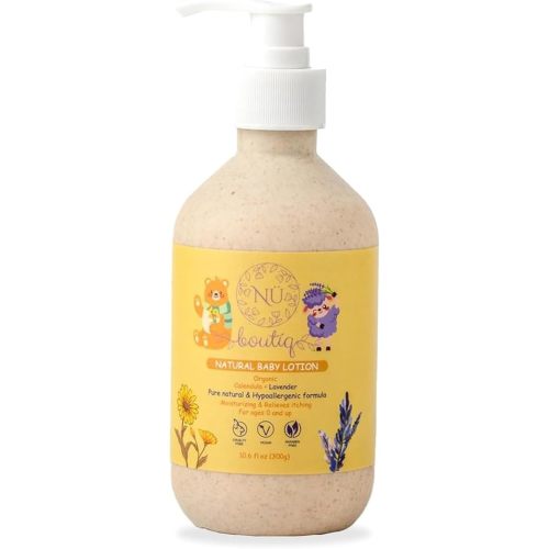 Organic Vegan Baby Lotion, Moisturizing and calming kids body lotion with Calendula & Lavender, newborns All Skin Types, New Biodegradable bottle(300g), 10.60 Fl Oz (Pack of 1)