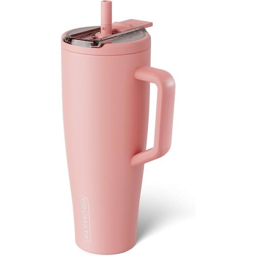 BrüMate Era Flip 40oz Tumbler with 100% Leakproof Covered Straw Lid | Hygienic Covered Straw | Insulated Stainless Steel Water Bottle with Handle | Cup Holder Friendly | BPA-Free (Guava)