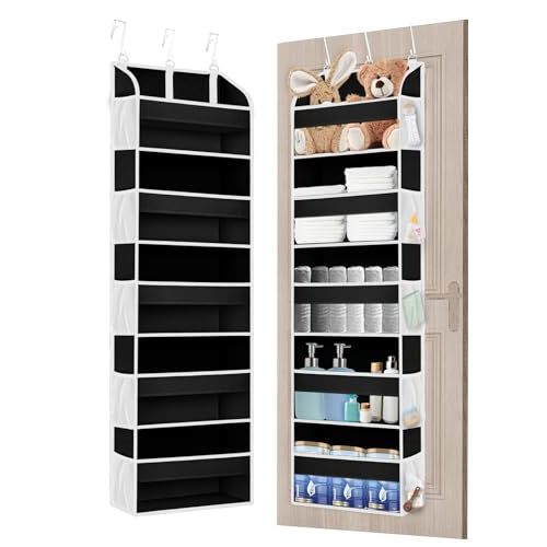 TAHAVICE 2 Pack Over The Door Storage Organizer with 5 Pockets 10 Mesh Side Pockets, 44 lbs Weight Capacity Door Hanging Organizers and Storage for Bedroom,Bathroom,Nursery,Pantry,Dorm(Black)