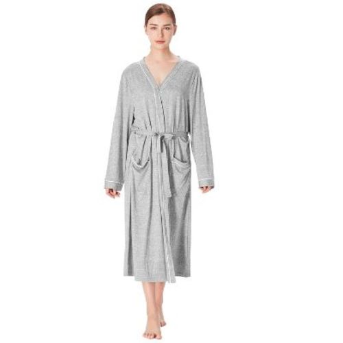 Catalonia Lightweight Ladies Bathrobe, Long Summer Robe with Pockets, Soft Summer Robes for Women, Mother's Day Gift for Women Wife (Gray / X Large)