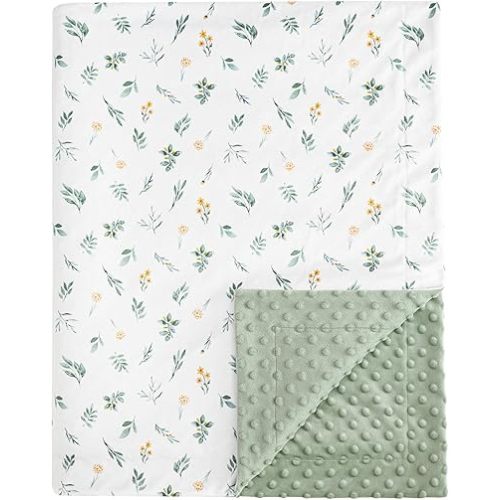 david's kids Micro Fleece Minky Baby Blanket for Boys Girls with Double Layer and Soothing Raised Dots, Breathable and Soft Lightweight Receiving Blanket for Newborns, 40x50 Inches, Leaf & Floral