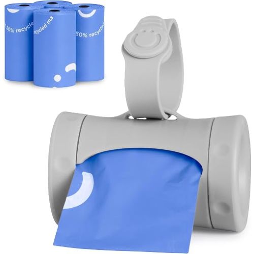 Ubbi Retractable Bag Dispenser for Diaper Bag Value Set, Portable Bag Holder for Travel, Newborn Baby Essentials, Diaper Bag Must Have, Includes 60 Lavender Scented Bags, Gray