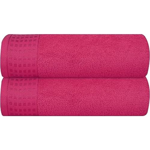 GLAMBURG 100% Cotton 2 Pack Oversized Bath Towel Set 28x55 Inches, Ultra Soft Highly Absorbant Compact Quickdry & Lightweight Large Bath Towels, Ideal for Gym Travel Camp Pool - Hot Pink