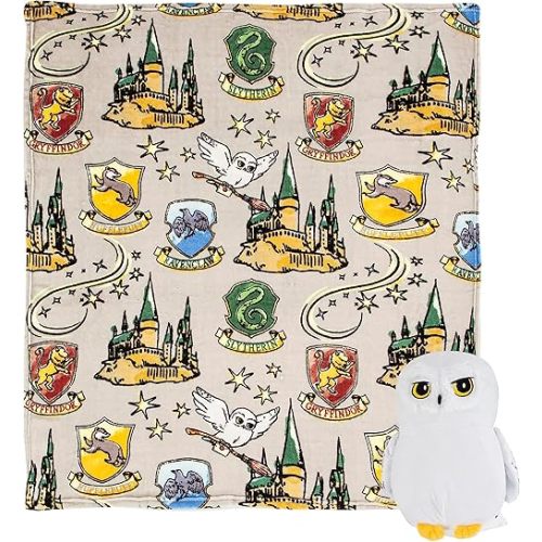 Northwest Character Hugger Pillow & Silk Touch Throw Blanket Set, Stuffed Animal for Kids, Newborn Snuggle Toy, 40" x 50", Harry Potter - Hedwig Magic
