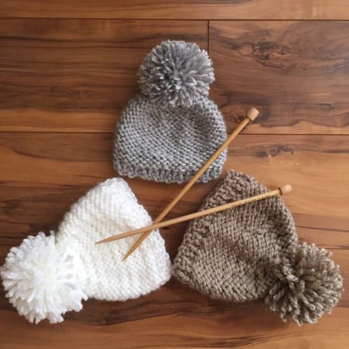 Hand Knitted Newborn Unisex Baby Toddler Pom Pom Beanie Hat Gray White Beige
        , Gray, baby