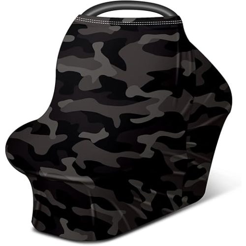 Baby Car Seat Stroller Covers Black and Grey Camouflage Nursing Cover Breastfeeding Scarf Soft Breathable Stretchy Coverage Carseat Canopy Cover for Boys and Girls Multi Use