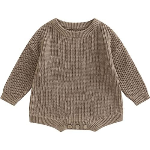 Merqwadd Baby Sweater Boy Girl Winter Clothes Knit Oversize Romper Warm Crewneck Long Sleeve Top Onesie for Toddlers