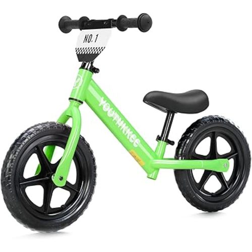 12 Inch Toddler Balance Bike for 2-5 Year Olds, No-Pedal Bike with Tool-Free Adjustable Seat, Quick Assembly, Gift for 2-3 Year Old Boys & Girls with Customizable Plate