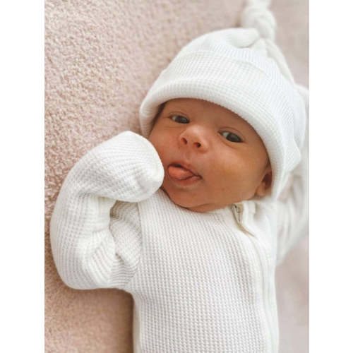 Organic Waffle Basic Zip Footie, Winter White