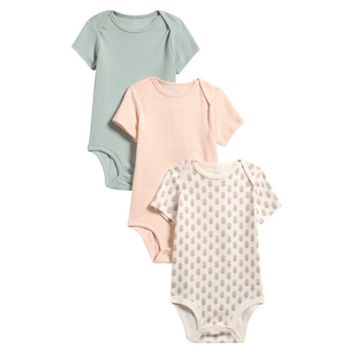 Pack of 3 Assorted Organic Cotton Bodysuits, 3M